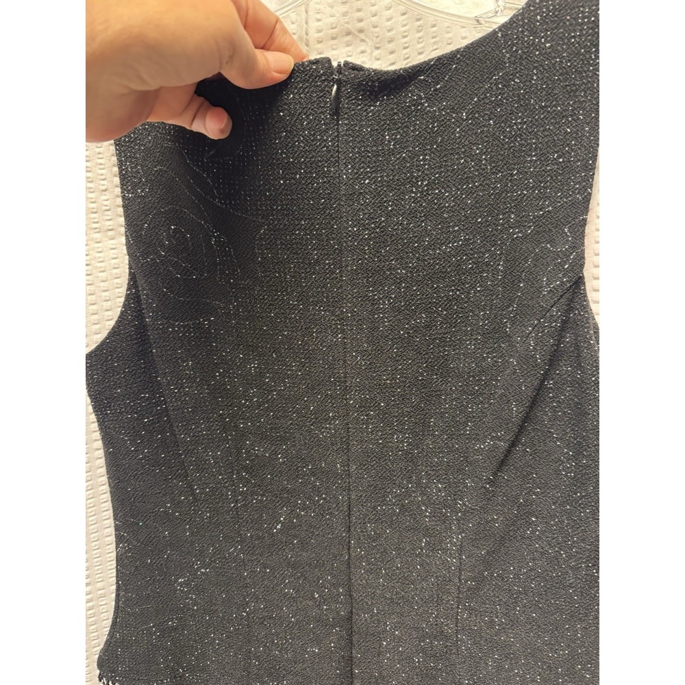Vintage Teddi Evening Black Sparkle Dress Sleeveless Peplum Cocktail 48.5 " 8 Pe - Picture 12 of 13